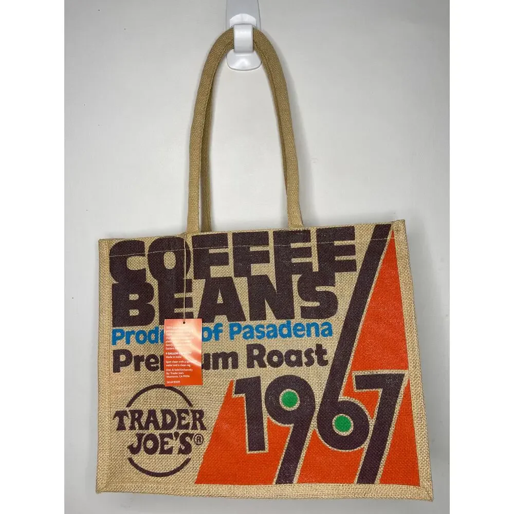 Set 4x Trader Joe's Coffee Beans 100% Jute Large 9 Gallon Reusable Tote Bag NWT!
